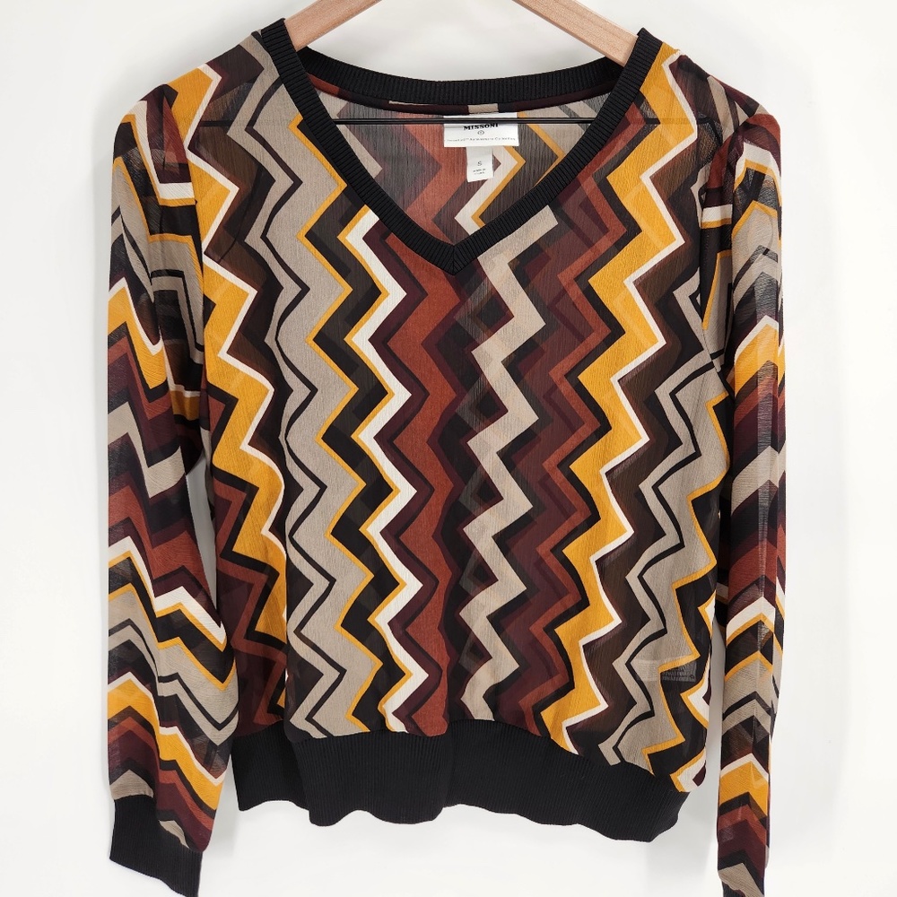 Missoni X Target Chevron Zigzag Print Sheer V Neck Blouse Size Small